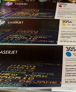 Set of 3 Genuine HP 305A C/Y/M OEM Toners **NEW & SEALED** - Photo 1/1