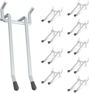 HUHOLE Double Arm Pegboard Hooks 4 Inch 10PC, Fit 1/4" 4 Inch, Silver - Picture 1 of 8
