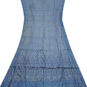 Namaste Vintage blauer Sari 100 % reine Seide bedruckt indischer Sari 5 Jahre Handarbeit Stoff - Bild 1 von 6