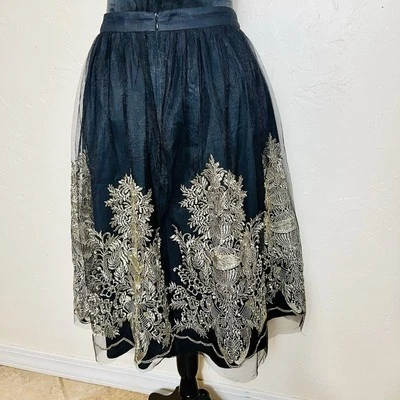Whimsigoth Chelsea Violet Skirt M Black With Metallic Gold Embroidered Pattern - Image 1 of 4