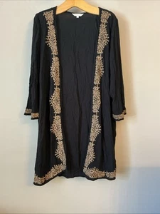 F&F Black Embroidered Longline Kimono Cover Up Top - Size Large - Picture 1 of 6