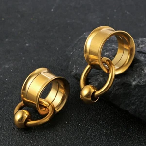 2PCS Ear Gauges Tunnels 316 Stainless Steel Plugs with Rings Ball Stretcher Stud - Picture 1 of 16