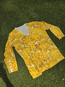 Isaac Mizrahi Live! Gr. 1X gelbe Strickjacke Pullover mit Chrysantheme Blumenmuster - Bild 1 von 7