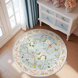 round Rug 4Ft Washable Mat Floral Oriental Carpet Accent Circle Rug Indoor Floor - Picture 1 of 12