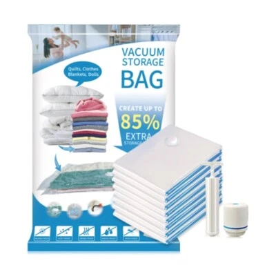 Bolsas de almacenamiento al vacío Bolsas de viaje Hogar Ahorro de espacio con bomba manual Paquete de 12 Foto 1 de 4