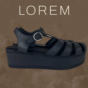 Jeffrey Campbell 9 40 Sandals Candied Jelly Platform Fisherman Matte Black Vegan - Picture 1 of 7
