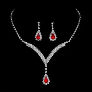 Bridal Jewelry Set Water Drop Shape Elegant Zircon Pendant Necklace &Earring Set - Picture 1 of 4