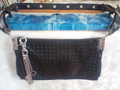 Borsa Bottega Veneta Intrecciata Pelle Nera Tracolla Argento Ferramenta Vintage Rara
