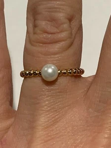10KT Solid Gold Genuine Freshwater Pearl Beaded Ring Size 7 $199 Retail - Picture 1 of 4