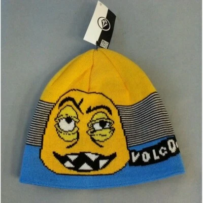 NWT NEW Volcom Boys Skate Surf Blue Yellow Faces Beanie One Size - Image 1 of 4