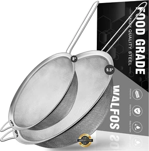 Large Fine Mesh Strainer 9.5" & 8", Stainless Steel Mesh Sieve with Sturdy Handl - Picture 1 of 12