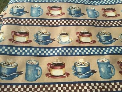 COFFEE TIME~Repeating Stripes~Tan Blue Brown~4 yards Cotton Fabric~Retro Look - Image 1 of 4