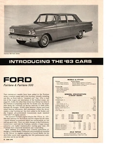 1963 FORD FAIRLANE & FAIRLANE 500 ~ ORIGINAL NEW CAR PREVIEW ARTICLE / AD - Imagen 1 de 2