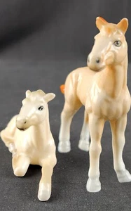 2 Vtg Bone China 3 in. Horses Figurine Tan with Brown Mane & Tail Read descrip.. - Picture 1 of 16