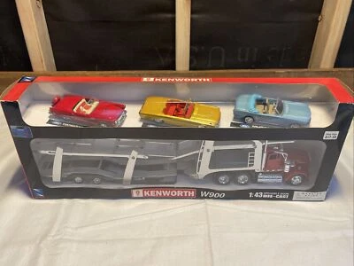 KENWORTH W900 Car Hauler WITH 2 THUNDERBIRD 1956,1966 Mustang 1964 1:43 Escala - Image 1 of 4