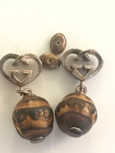 gucci heart silver wood Charm earrings NEW - Picture 1 of 5