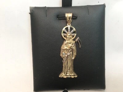 10k solid yellow real Gold grim reaper Santa Muerte pendant angel of death 3.4g - Image 1 of 4