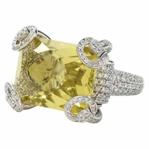 Huge Lab-Created 14.00CT Lemon Quartz & 2.60CT Clear CZ Unique Horsebit Ring - Picture 1 of 8
