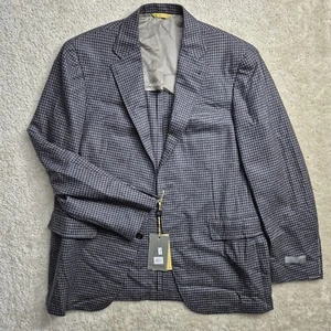 Canali Kei Blazer Jacket Mens 46R Wool Silk Coat Blue Houndstooth Unstructured - Picture 1 of 15