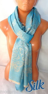 Luz Bufanda Pañuelo Colección Hombre, Mujer, de Seda Color Liso Azul Claro - Imagen 1 de 1