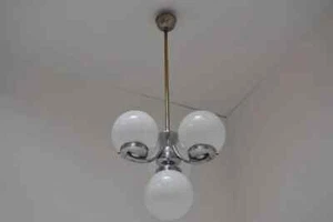 Rare Vintage Beauty Czech Deco Chrome Brass & Opaline Glass Ceiling Chandelier - Picture 1 of 8