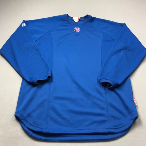 Chicago Cubs Pullover Mens Medium Blue Red Logo Long Sleeve Sweater MLB Majestic Cover