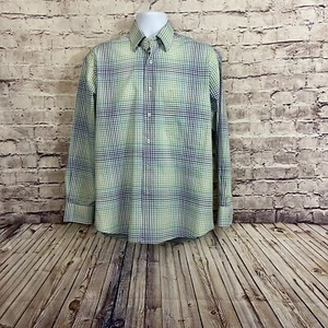 Alan Flusser Shirt Mens Medium Blue Green Plaid Button Cotton Long Sleeve - Picture 1 of 10