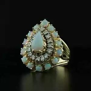 2.30 Ct Pear Cut Fire Opal Ring Yellow Gold Plated 925 Sterling Silver - Picture 1 of 6