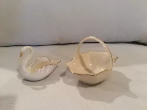 Lenox Candy or Nut Dishes Swan & Basket W/ Handle Fine China Ivory Gold Trim USA - Picture 1 of 12