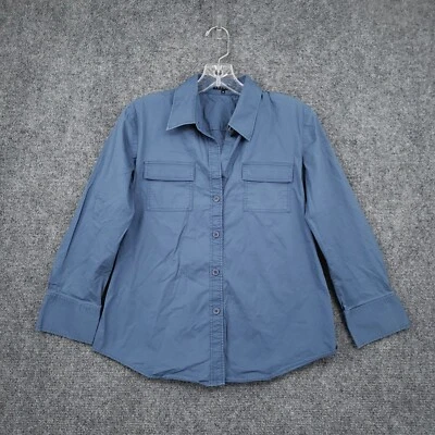 Camisa Theory Mujer M Mediana Azul Abotonada Manga Larga Bolsillo Cuello EE. UU. Foto 1 de 4