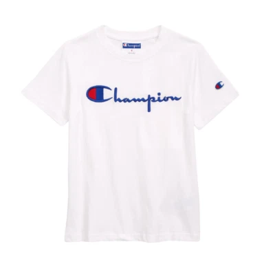 Camiseta Champion para niños blanca bordada con logotipo de escritura nueva con etiquetas talla grande Foto 1 de 4