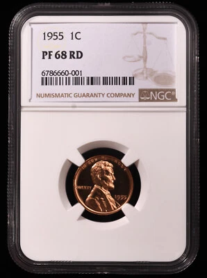1955 Proof Lincoln Wheat Cent 1c Certified by NGC PF68 RD - Image 1 of 2