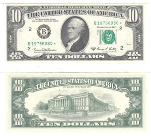 1969-C $10 New York District Star Federal Reserve Note FR 2021-B* Unc. #080 - Picture 1 of 3