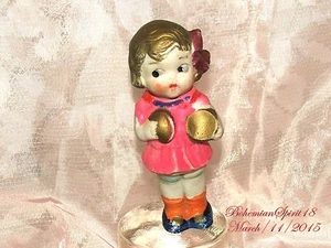 ANTIQUE JAPAN 1930's BISQUE FROZEN CHARLOTTE HOLDING BELLS CYMBAL MINIATURE DOLL - Picture 1 of 4