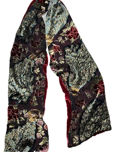 Johnny Was Women Silk velvet Scarf golden Floral peacock Multicolor A000359 - Picture 1 of 5