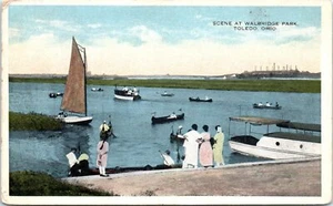1916 OH Postcard Boat Scene Walbridge Park Toledo Ohio 1910s Sailboat Canoes - Picture 1 of 2