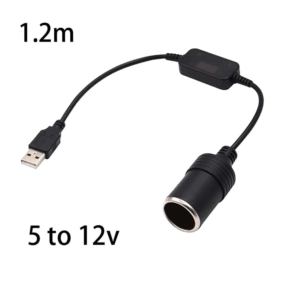 USB A Male to 12V Car Cigarette Lighter Socket Female Converter Cable, Max - Image 1 of 1