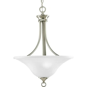 Progress Lighting Trinity Brushed Nickel Single Etched Glass Bowl Pendant Light - Picture 1 of 3