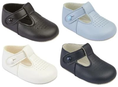 New Baby & Toddler Matt T-bar Soft Sole Christening Pram Shoes 'Baypods 625'