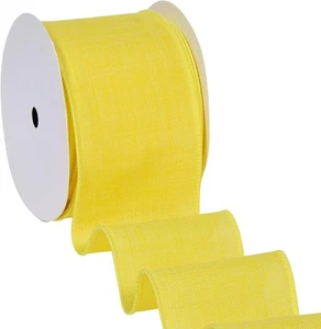 Yellow Linen Wired Ribbon 2.5 Inch × 10 Yard Burlap Easter Ribbon for Wreaths... - Picture 1 of 2