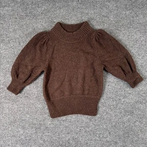 Free People XS Brown Knit Sweater Mock Neck Puff Sleeve Boho Indie Fall Layering - Picture 1 of 7