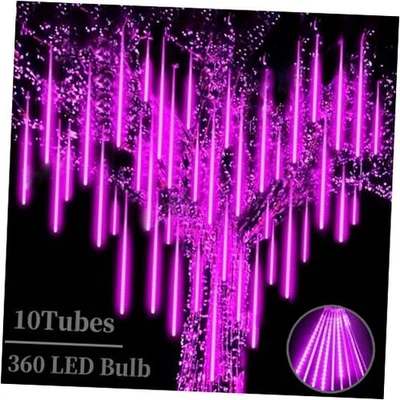 Luces de lluvia de lluvia de lluvia de meteoritos de Navidad, 10 tubos 360 12 pulgadas 10 tubos 360 LED púrpura Foto 1 de 4