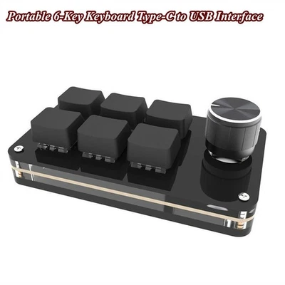Portable Black 6-Key Keyboard Programmable Keys Custom Shortcuts Type-C to USB - Image 1 of 4