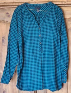 Land's End Womens 16T Flannel Plaid Shirt LS 3 Button Green Navy Camping - Picture 1 of 4