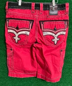 Men's Rock Revival Shorts Red Designer Cargo Pockets Classic Size 34 - Picture 1 of 4