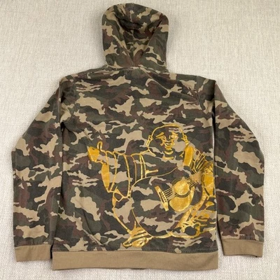 Y2K True Religion Full Zip Camouflage Hoodie (READ) Designer Cute Buddha Logo - Image 1 of 4
