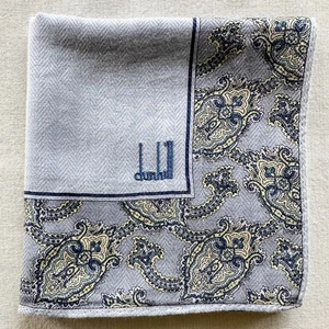 VTG Dunhill Handkerchief Fabric Woven Herringbone Border Damask Pocket Square 21 - Picture 1 of 3