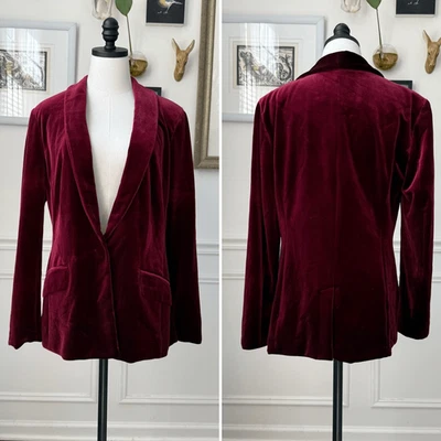 Blazer INC International Concepts Terciopelo Rojo Rubí Botón Único L Foto 1 de 4