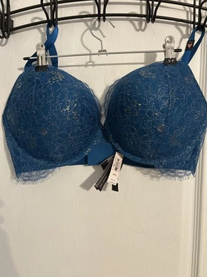 Victoria's Secret Very Sexy Push-Up Bra Teal Blue Gold Lace NWT 38DD - Imagem 1 de 4