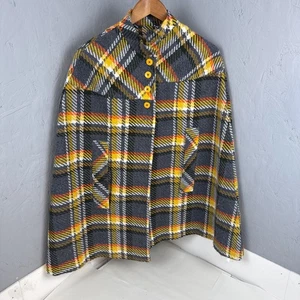 Vintage Damen Größe Small kariert Knopf Poncho Cape Jacke USA Beeline Mode - Bild 1 von 8